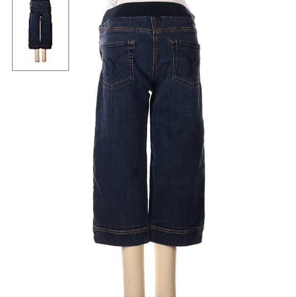 Announcements Maternity Dark Wash Blue Capri Jeans Size Small 4/6 Elastic Panel - Picture 2 of 8